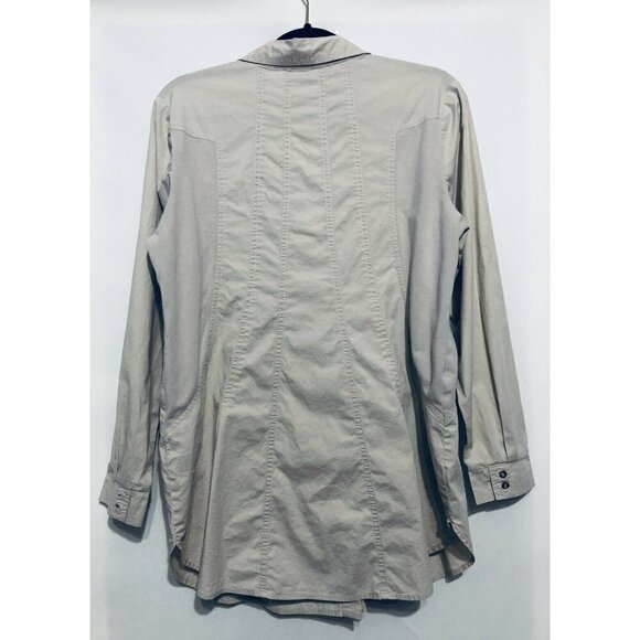 Soft Surroundings Womens Medium Khaki Seams Perfect Button Down Shirt Tunic - Picture 5 of 7